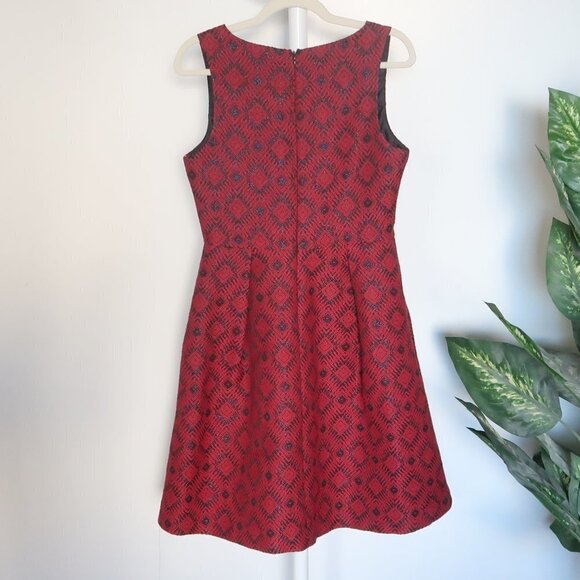 Anthropologie Hutch Red & Black Tweed V-neck Sleeveless Flare Midi Dress Size 8 - Picture 8 of 12